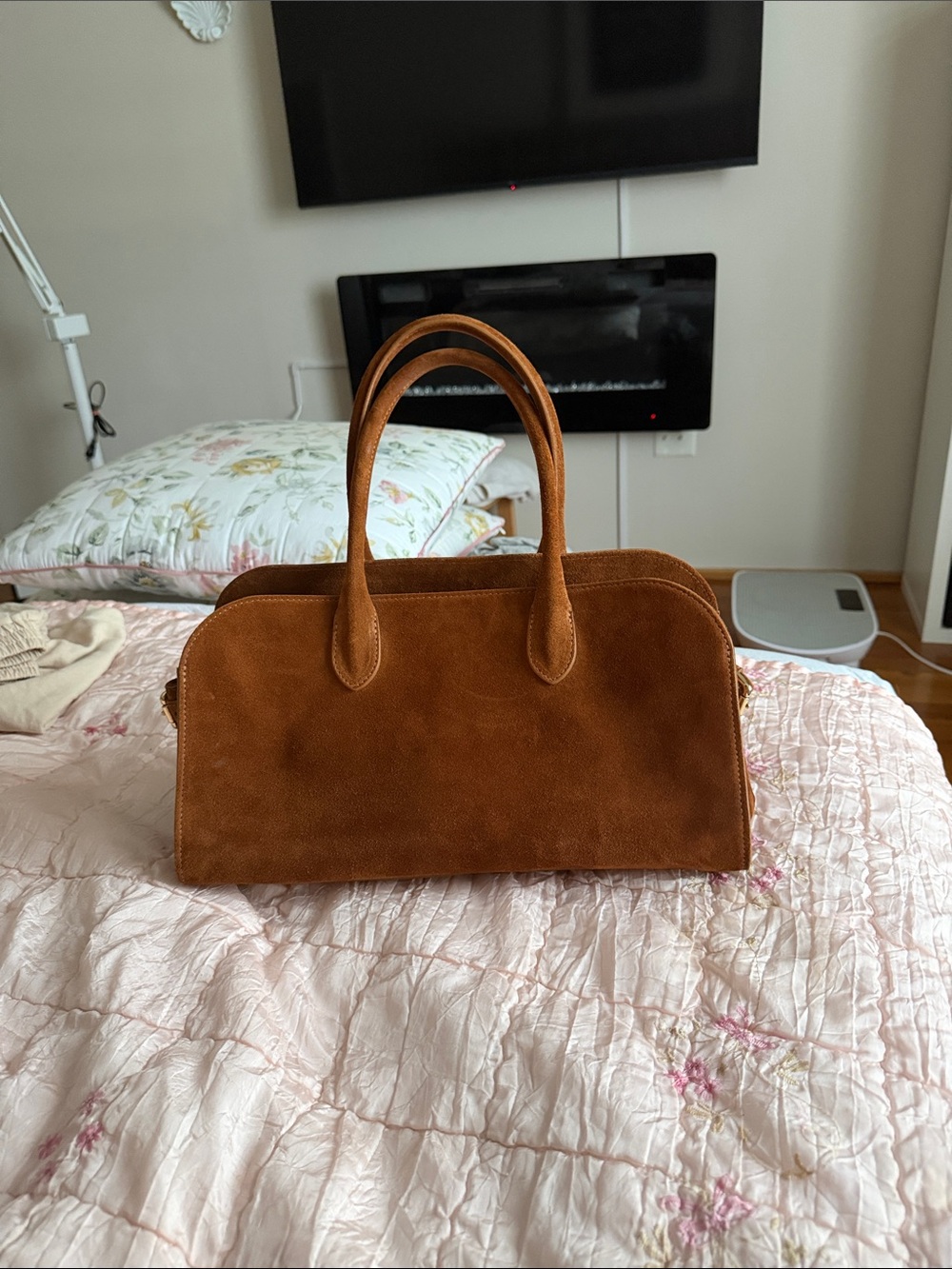 Genuine Suede Top-Handle Satchel in Chestnut Brown